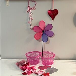 Pink and Purple Flower Wind Spinner with Heart Baskets